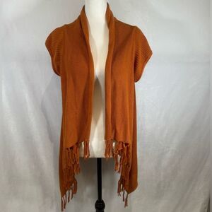 Willi Smith burnt orange fringe cardigan sweater size medium